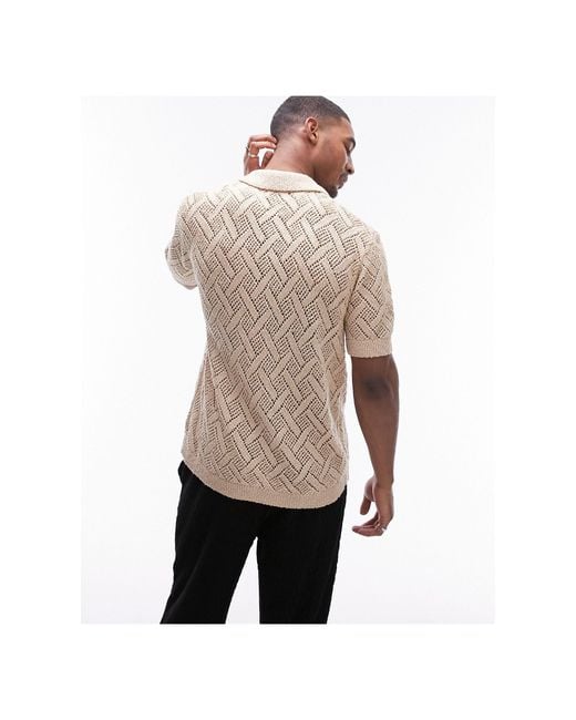 Topman Brown Crochet Button Through Shirt for men