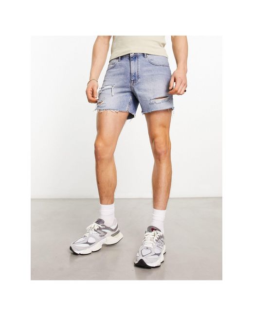 ASOS – kurz geschnittene jeans-shorts in Blau für Herren | Lyst DE