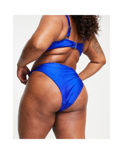 South Beach Exclusive Knot High Waist Bikini Bottom in Blue | Lyst UK