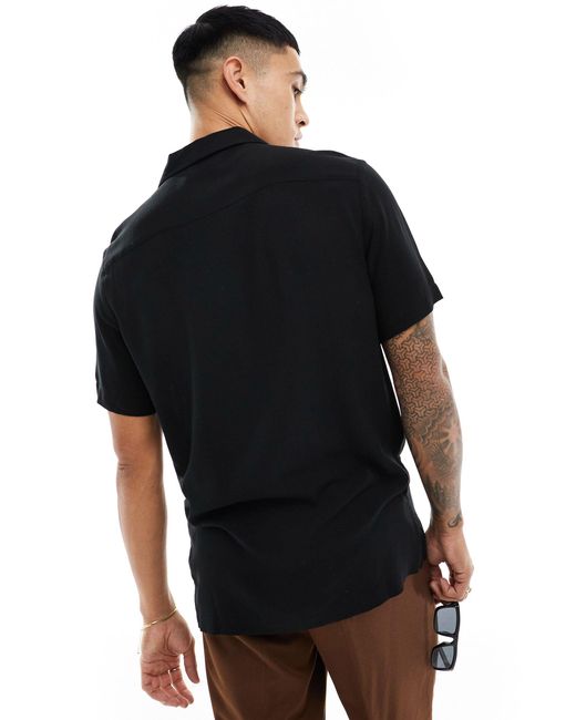 ASOS Black Regular Fit Viscose Shirt With Revere Collar for men