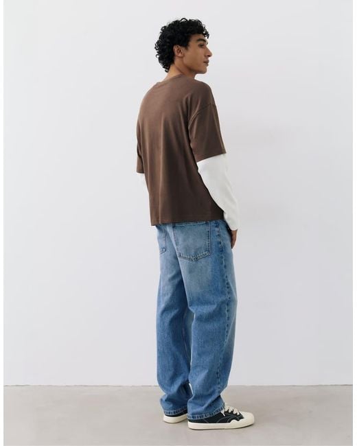 Pull&Bear Brown Double Long Sleeve T-shirt for men
