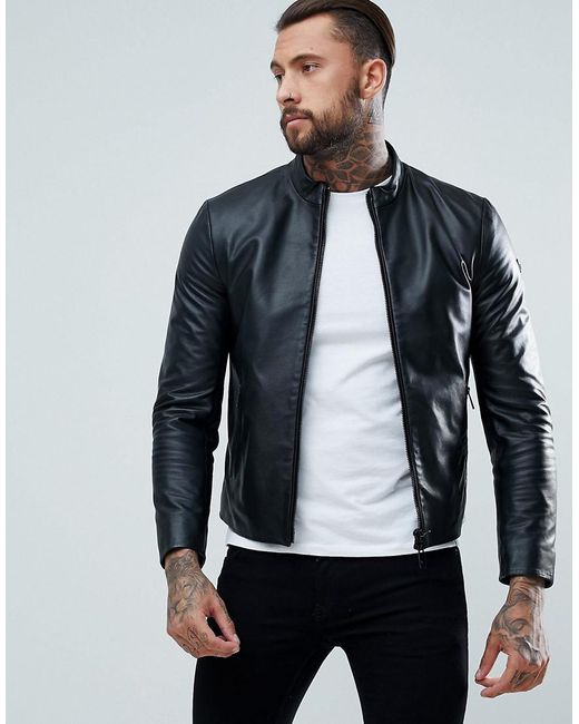 Armani Jeans Fine Textured Leather Biker Jacket In Black For Men Lyst Armani Jeans Black Fine Textured Leather Biker Jacket For Men Lyst