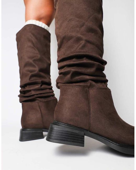 SIMMI Brown Amrose Ruched Heeled Boots
