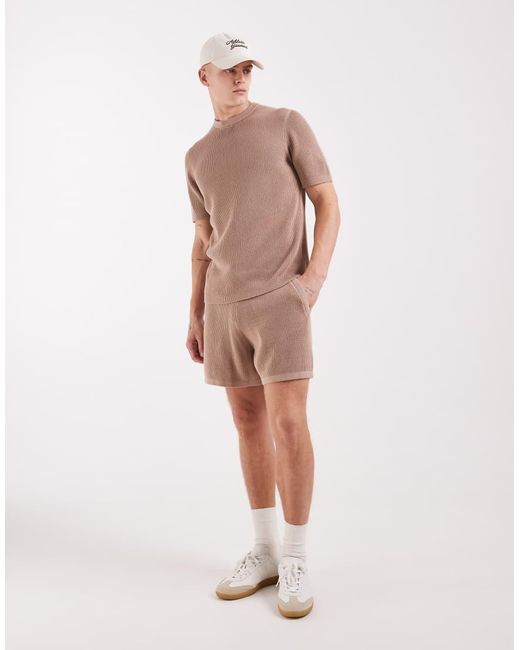 ASOS Geribbelde Gebreide Short in het Natural voor heren