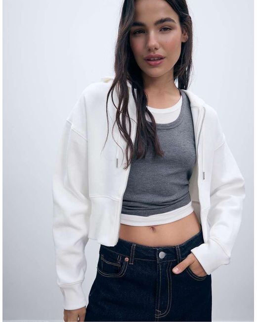Stradivarius Gray Zip-Up Hoodie