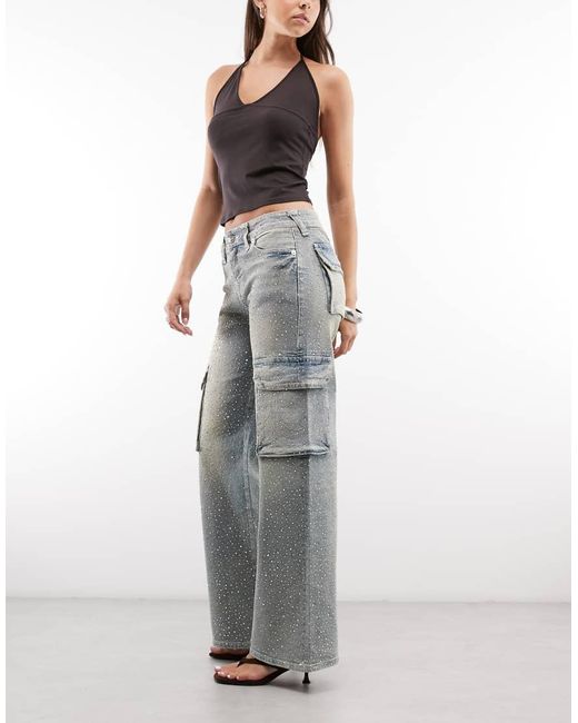 True Religion Multicolor Bobbi Rhinestone Detail Cargo Pant