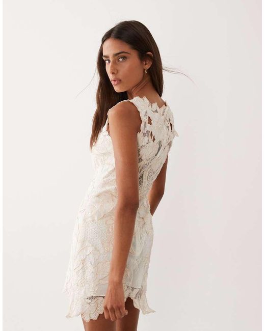 ASOS Natural Floral And Lace Applique Mini Wedding Dress