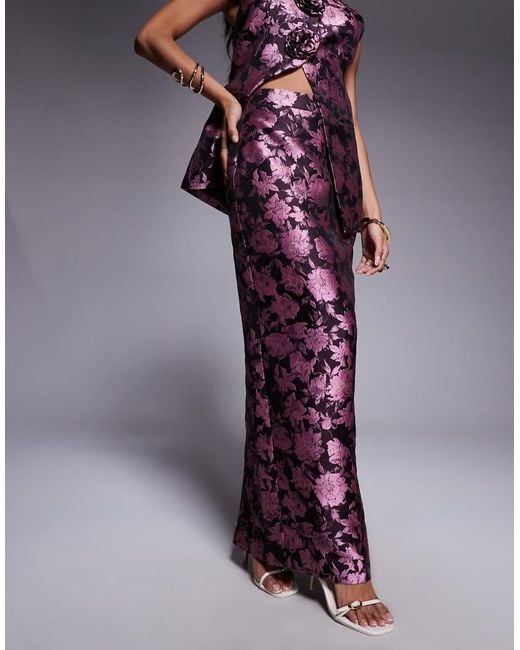 ASOS Purple Jacquard Tailored Skirt With Split Back