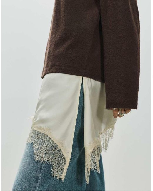 Pull&Bear Brown Combined Lace T-Shirt