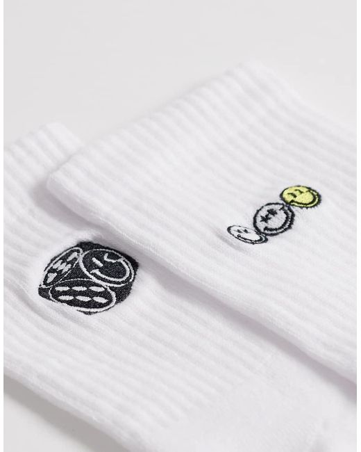 ASOS White 2 Pack Socks With Smile Graphic for men