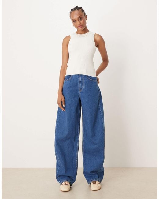 ASOS Blue Asos Design Tall High Waist Barrel Leg Jeans