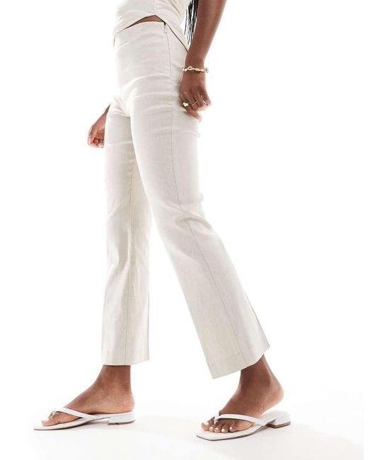 Mango White Pull On Stretch Linen Trousers