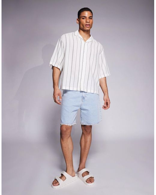 ASOS White Boxy Oversized Revere Textured Shirt for men