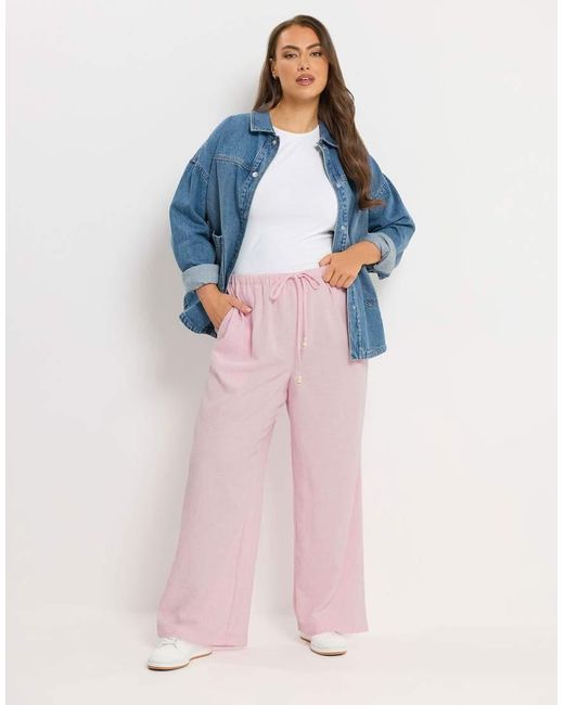 Yours Clothing Pink Linen Look Wide Leg Trousers
