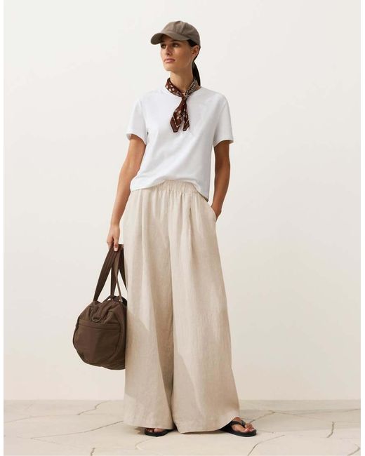 Oysho Natural 100% Linen Wide-leg Trousers