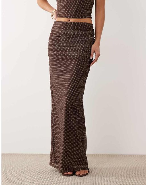 The Frolic White Exclusive Mesh Overlay Ruched Front Detail Maxi Skirt Co-ord