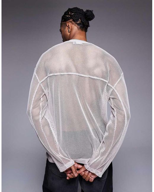 Camiseta Beis Extragrande De Manga Larga Con Cuello De Pico Y Gráfico Deportivo De Malla Calada De -Neutro ASOS de hombre de color Gray