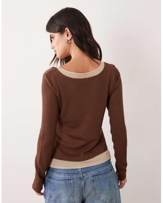 ASOS Brown Double Layer Scoop Neck Sheer Top