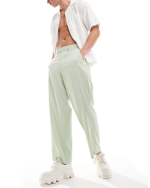 ASOS Green Linen Blend Wide Leg Smart Pants for men