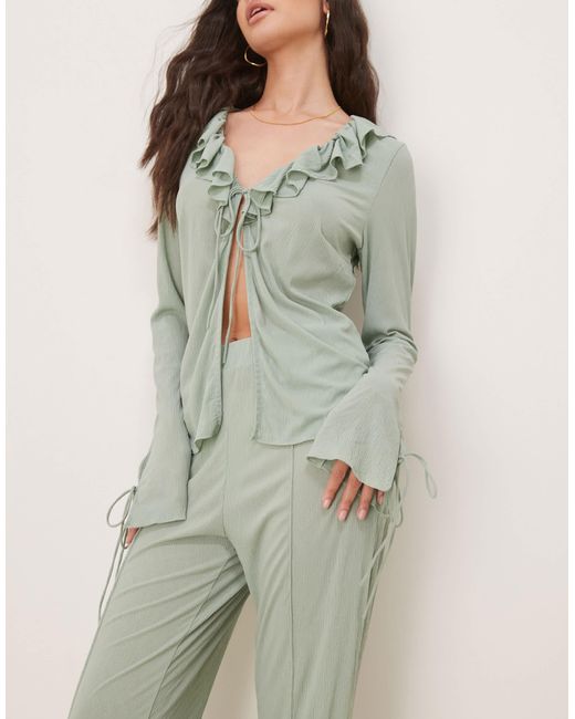 Vila Natural Textured Wide Leg Jersey Trouser Co-ord