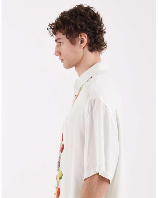 ASOS White Boxy Oversized Shirt With Holiday Print for men