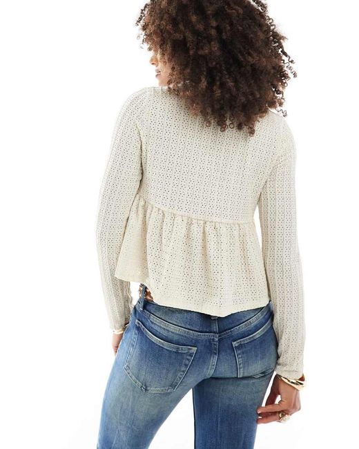 Miss Selfridge Multicolor Tie Front Long Sleeve Peplum Top
