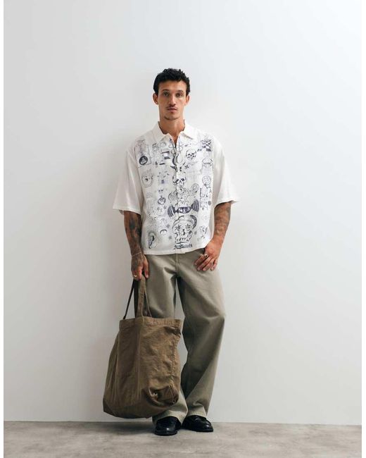 AllSaints White Ignis Short Sleeve Graphic Illustrative Logo Shirt for men