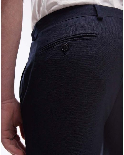 Topman White Stretch Slim Textured Suit Trousers for men