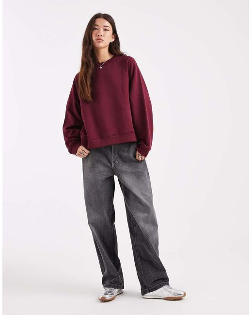 ASOS Red Oversized Brushback Sweatshirt With Raglan Detail