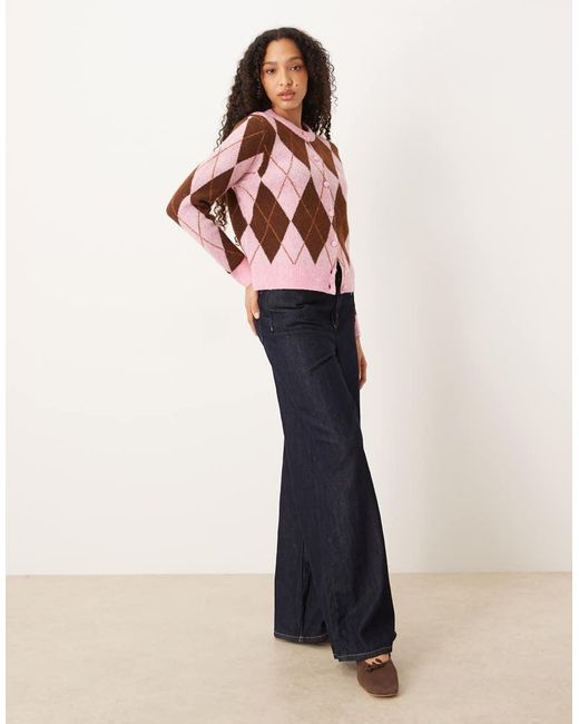 Vila Red Argyle Knitted Cardigan