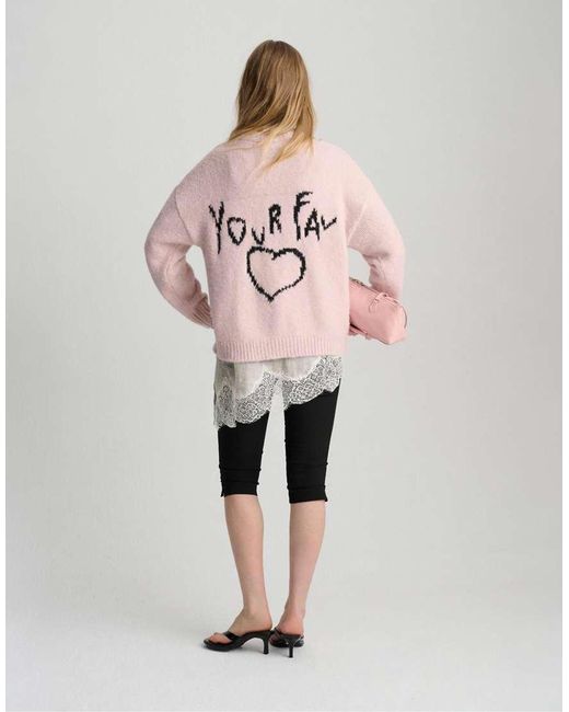 Pull&Bear Pink Embroidered Heart Jumper