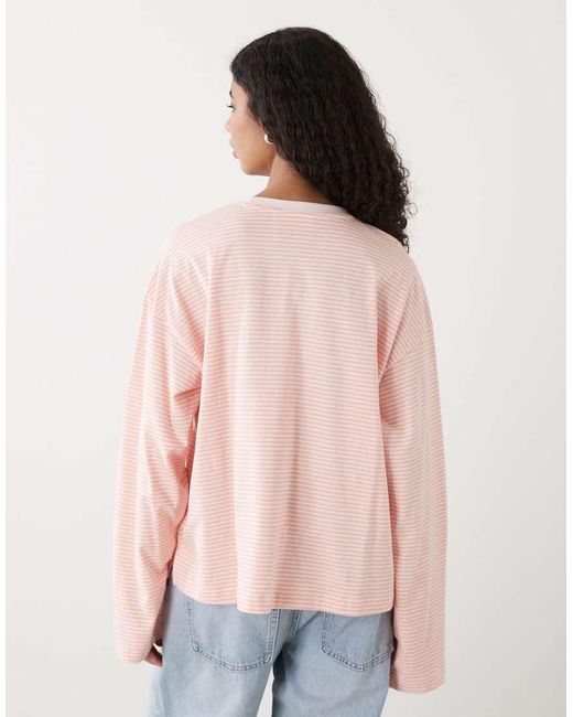 Monki Pink Oversized Longsleeved T-shirt With Side Slits