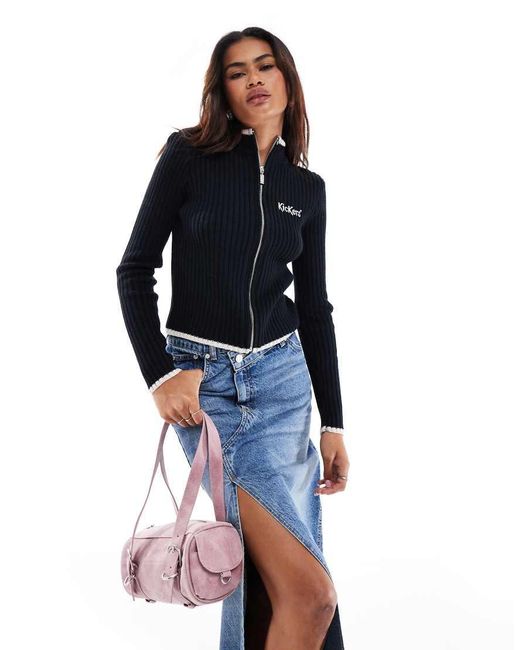 Kickers Blue Zip Through Fitted Knit Top With Embroidered Logo