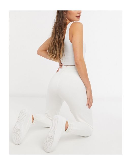 Synthetic Pearl Cuff jogger in White 
