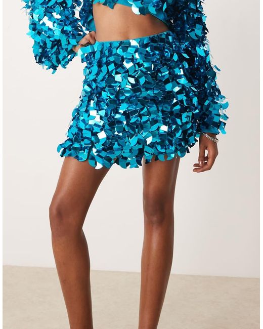 Minifalda Con Diseño Tridimensional De Lentejuelas De (Parte De Un Conjunto) ASOS de color Blue