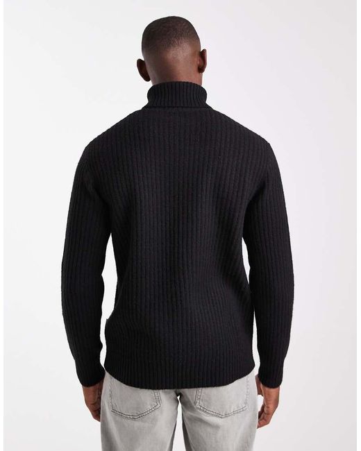 JJ Rebel Black Roll Neck Cable Knit Jumper for men