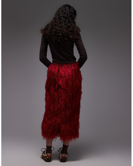 ASOS Red 3d Fringe Pencil Midi Skirt