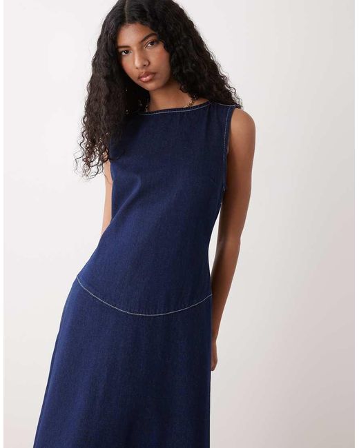 Reclaimed Vintage Blue Drop Waist Pinafore Denim Maxi Dress