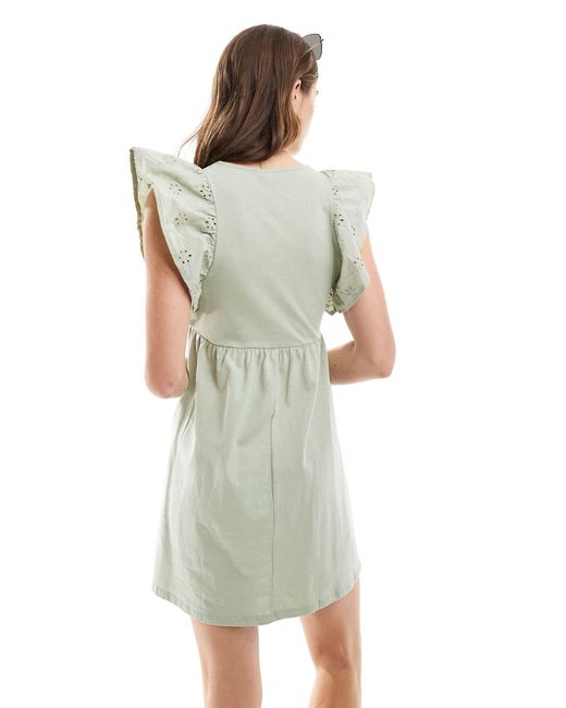 Miss Selfridge Green Broderie Short Sleeve Smock Dress