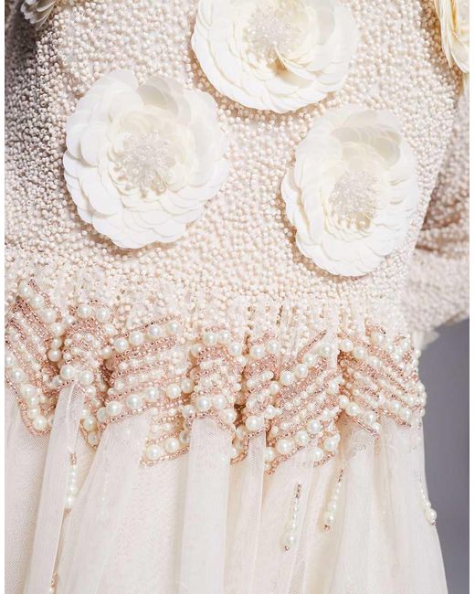 ASOS Metallic Curve Pearl Embellished Mini Dress With Corsage Detail