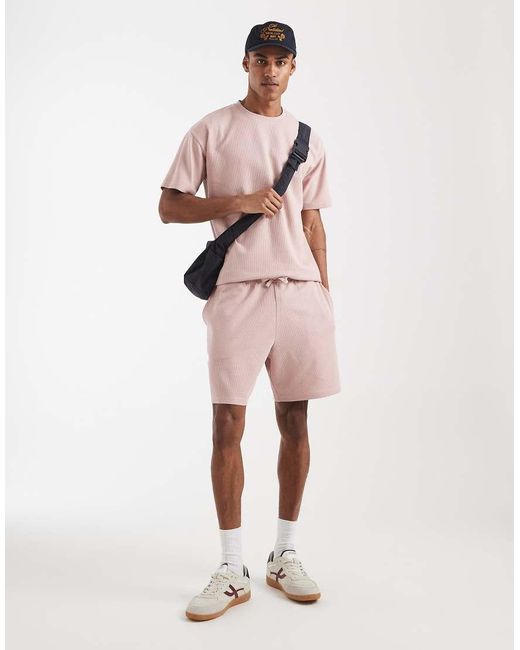 New Look Pink Co-ord Waffle Shorts for men