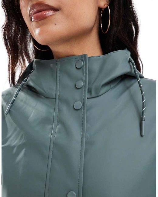 Vero Moda Blue Coated Rain Jacket With Hood
