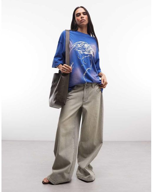 Weekday Blue Oversized T-shirt With Spray Graphic Print