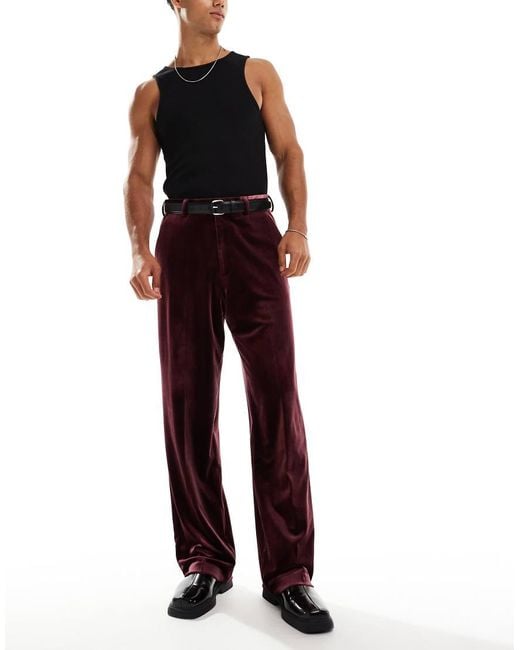 ASOS Purple Smart Wide Leg Velvet Trousers for men