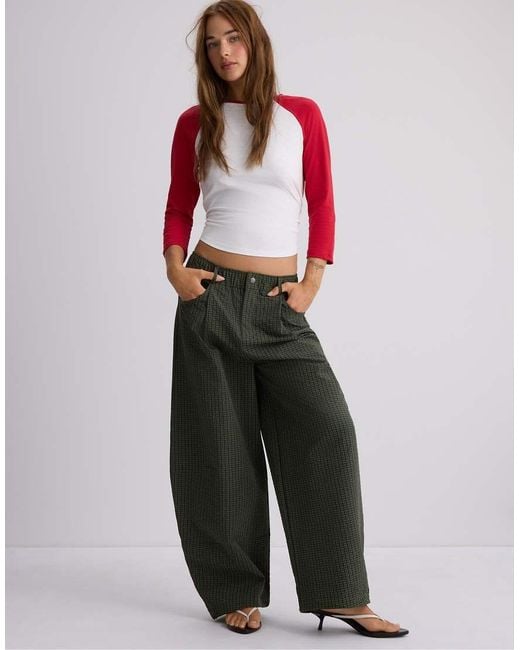 Stradivarius Red Check Parachute Trousers