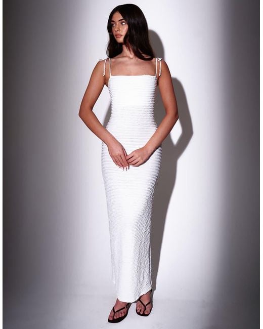 South Beach White Bead Strap Detail Frill Bodycon Maxi Dress