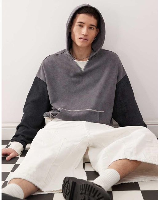 Sudadera Extragrande Con Capucha Y Diseño De Patchwork De Collusion de hombre de color Gray
