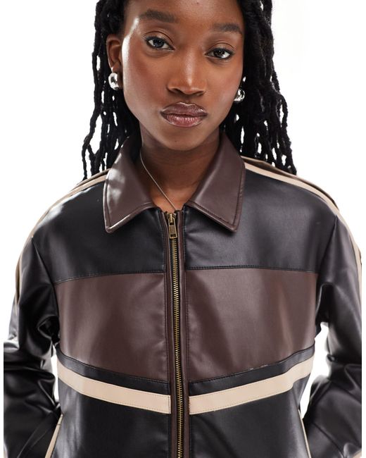ONLY White Retro Faux Leather Racer Bomber Jacket