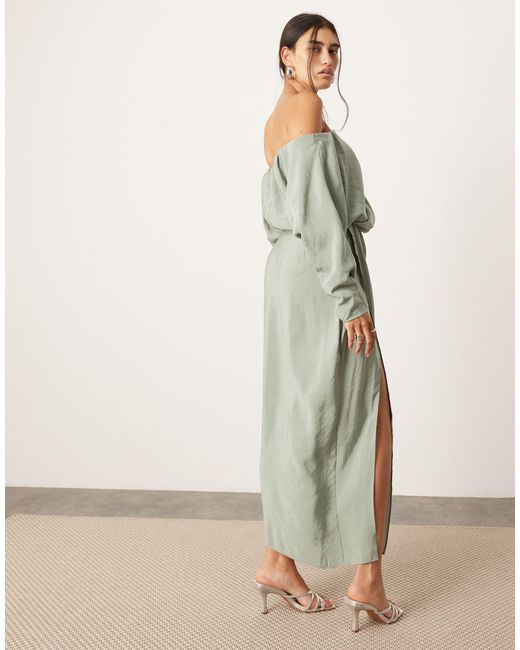 Robe mi-longue torsadée à découpe et épaules dénudées - sauge ASOS en coloris Natural