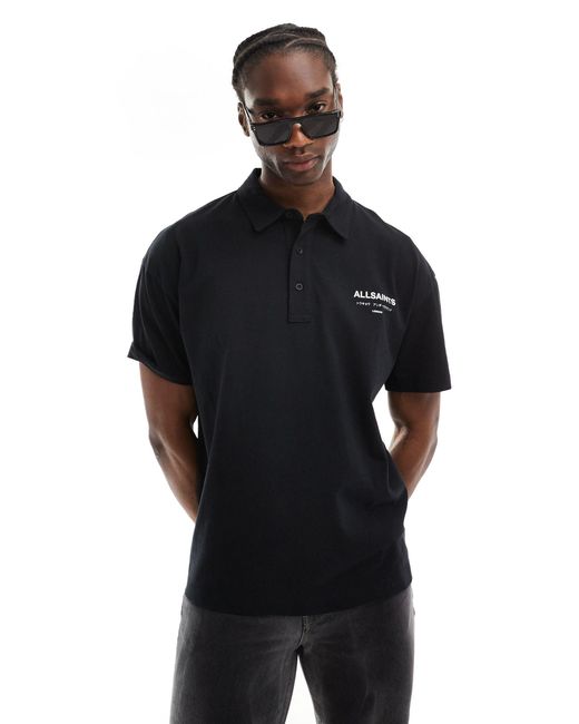 AllSaints Black Underground Short Sleeve Polo Shirt for men